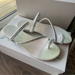 Betsey Johnson White Silas Sandals with Rhinestone Straps